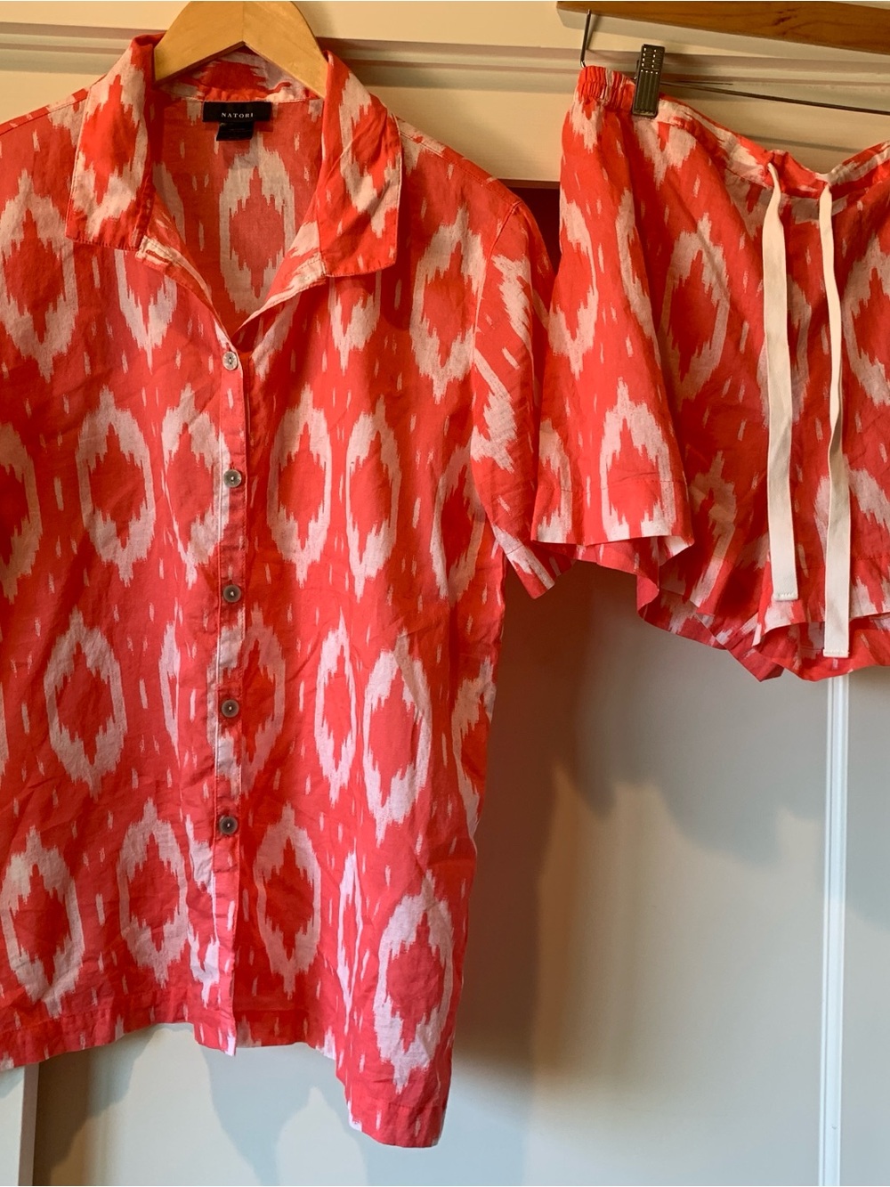 Natori Coral and White Ikat Short Pajama Set